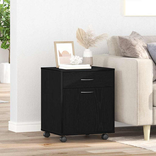 vidaXL Rolling Cabinet Black Oak 45 x 38 x 54 cm Engineered Wood