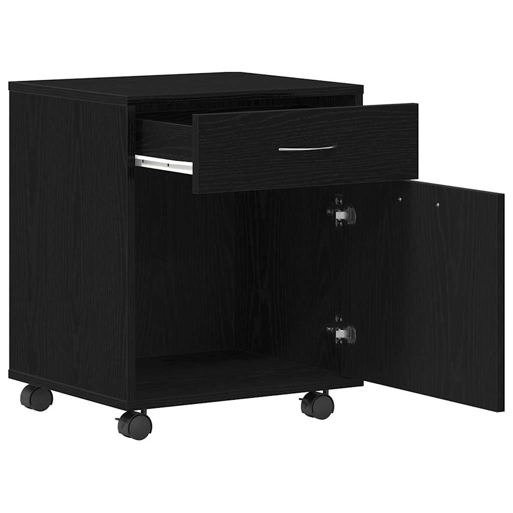 vidaXL Rolling Cabinet Black Oak 45 x 38 x 54 cm Engineered Wood