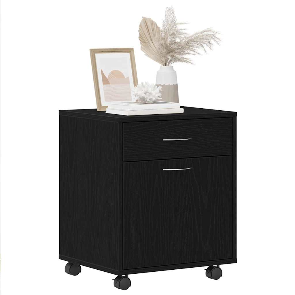 vidaXL Rolling Cabinet Black Oak 45 x 38 x 54 cm Engineered Wood