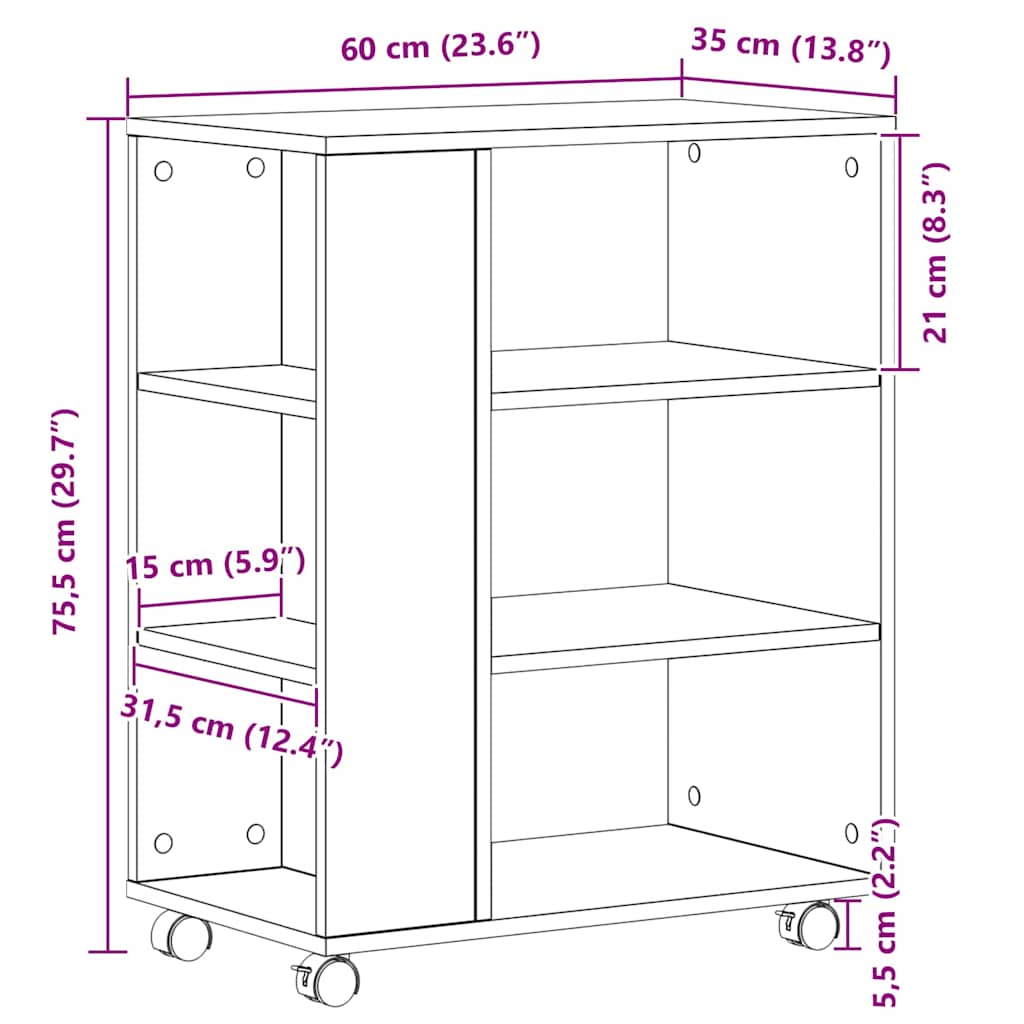vidaXL Storage Cabinet Black Oak 60 x 35 x 75 cm Engineered Wood