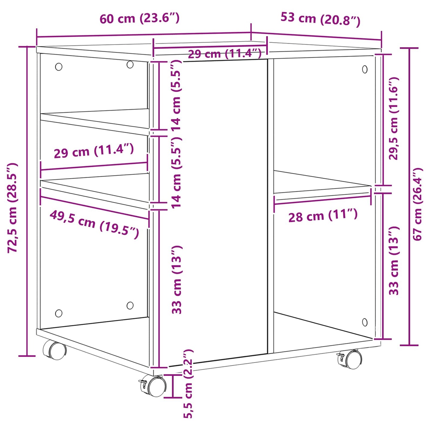 vidaXL Storage Cabinet Black Oak 60 x 53 x 72.5 cm Engineered Wood