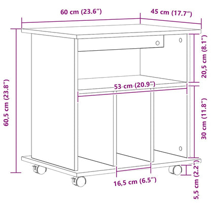 vidaXL Rolling Cabinet Black Oak 60 x 45 x 55 cm Engineered Wood