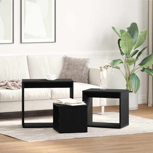 vidaXL Nesting Table 3 pcs Black Oak 55 x 30 x 50 cm Engineered Wood