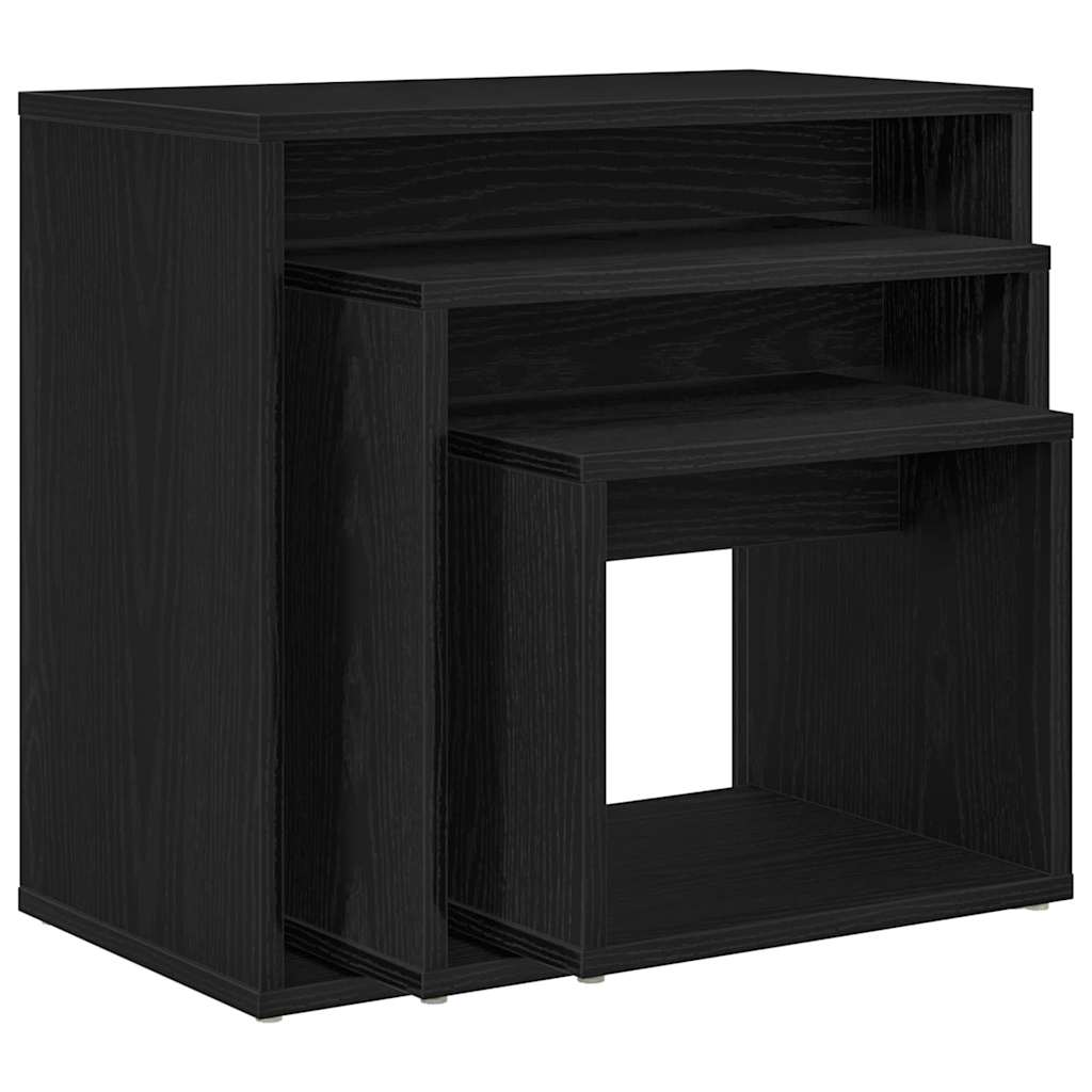 vidaXL Nesting Table 3 pcs Black Oak 55 x 30 x 50 cm Engineered Wood