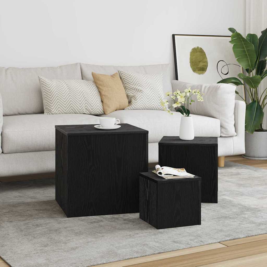 vidaXL Nesting Table 3 pcs Black Oak 45 x 45 x 45 cm Engineered Wood