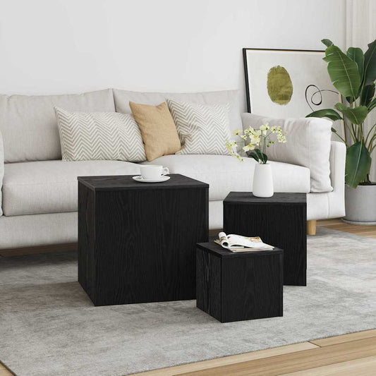 vidaXL Nesting Table 3 pcs Black Oak 45 x 45 x 45 cm Engineered Wood