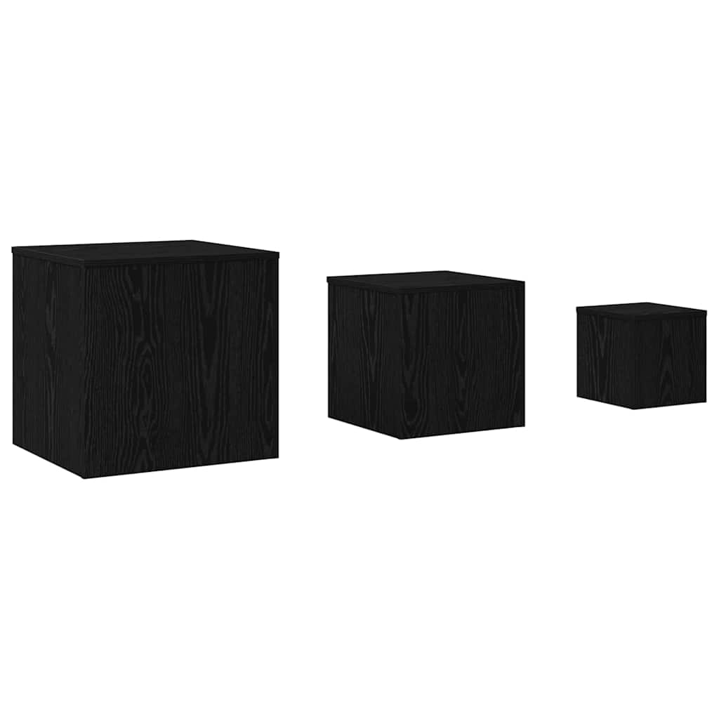 vidaXL Nesting Table 3 pcs Black Oak 45 x 45 x 45 cm Engineered Wood
