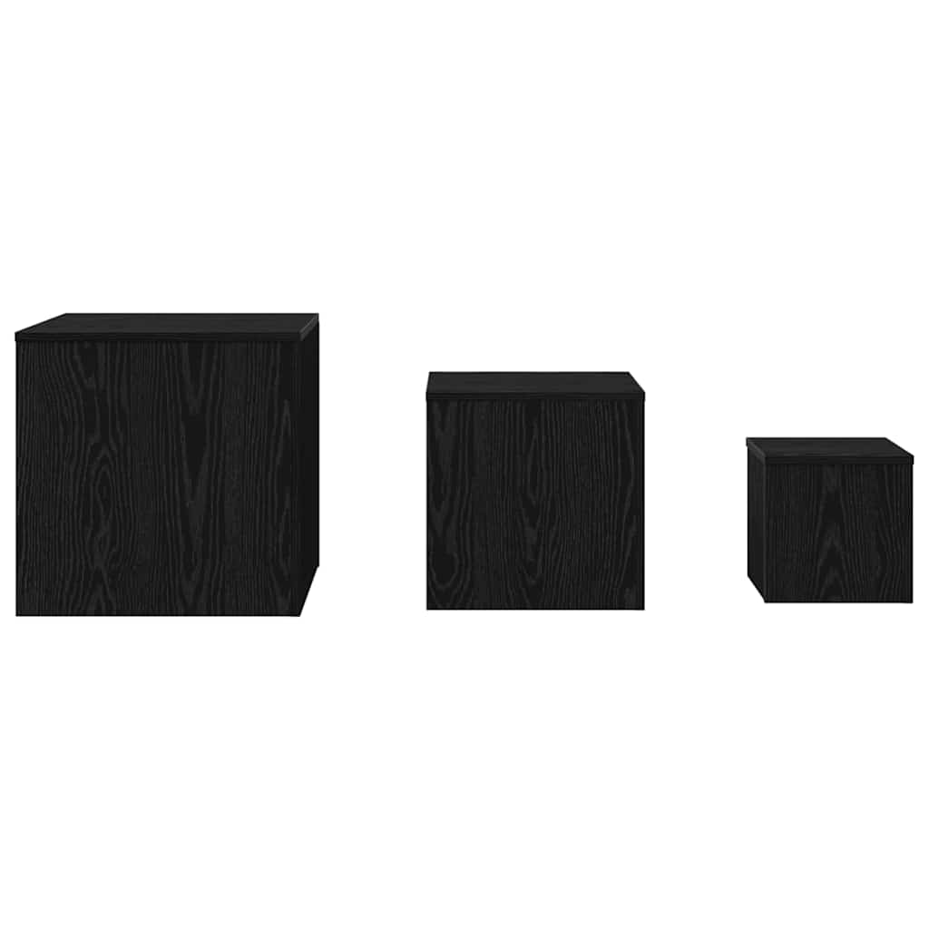 vidaXL Nesting Table 3 pcs Black Oak 45 x 45 x 45 cm Engineered Wood