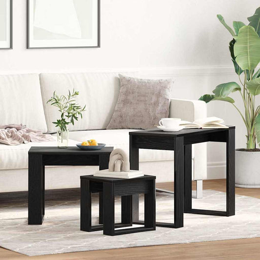 vidaXL Nesting Tables 3 pcs Black Oak 61 x 28 x 47 cm Engineered Wood