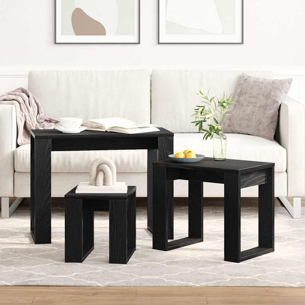 vidaXL Nesting Tables 3 pcs Black Oak 61 x 28 x 47 cm Engineered Wood