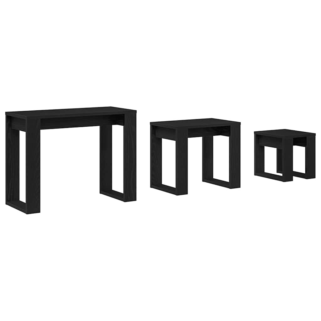 vidaXL Nesting Tables 3 pcs Black Oak 61 x 28 x 47 cm Engineered Wood