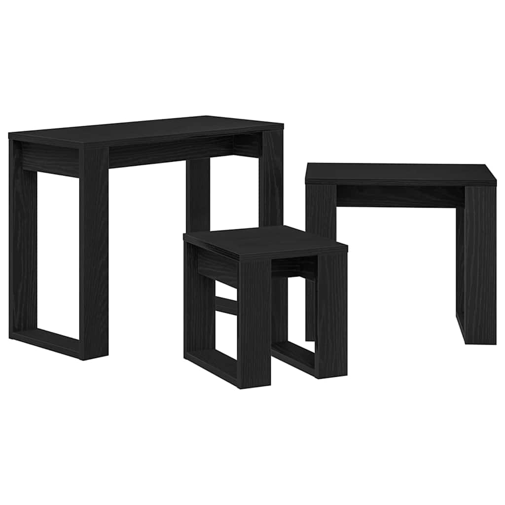 vidaXL Nesting Tables 3 pcs Black Oak 61 x 28 x 47 cm Engineered Wood