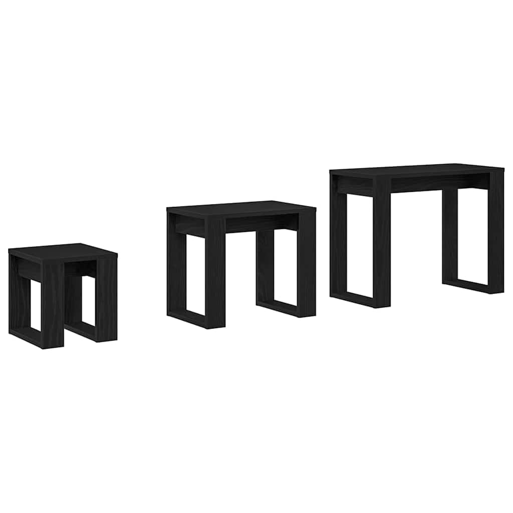 vidaXL Nesting Tables 3 pcs Black Oak 61 x 28 x 47 cm Engineered Wood