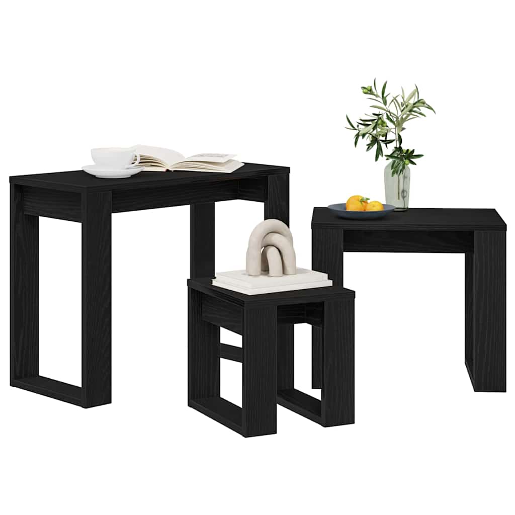 vidaXL Nesting Tables 3 pcs Black Oak 61 x 28 x 47 cm Engineered Wood