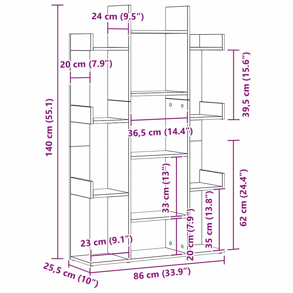 vidaXL Bookcase 13-Tier 86 x 25.5 x 140 cm Engineered Wood Black Oak