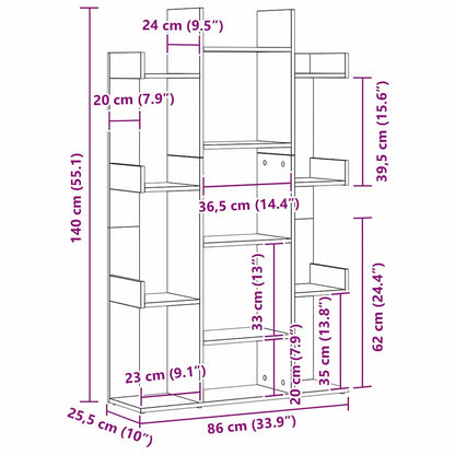vidaXL Bookcase 13-Tier 86 x 25.5 x 140 cm Engineered Wood Black Oak