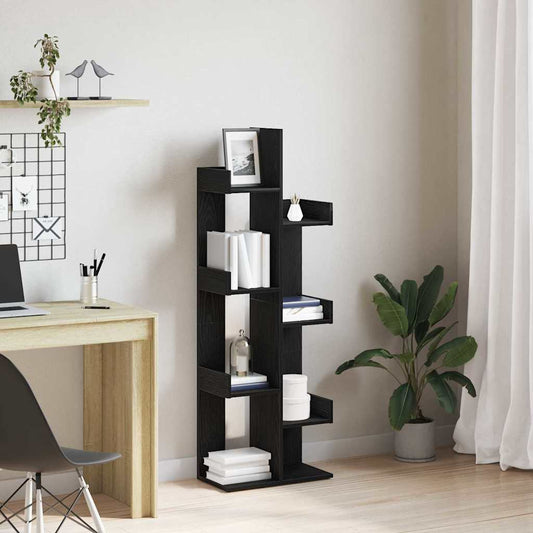 vidaXL Bookcase 8-Tier 48 x 25.5 x 140 cm Engineered Wood Black Oak
