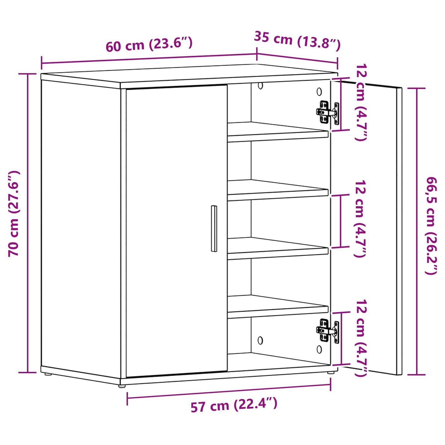 vidaXL Shoe Cabinet 60 x 35 x 70 cm Engineered Wood Black Oak
