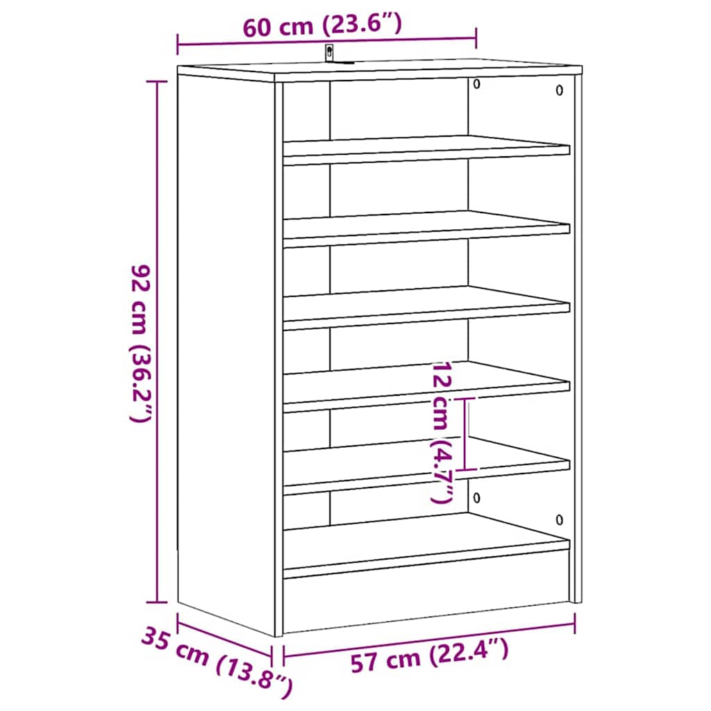 vidaXL Shoe Cabinet 60 x 35 x 92 cm Engineered Wood Black Oak