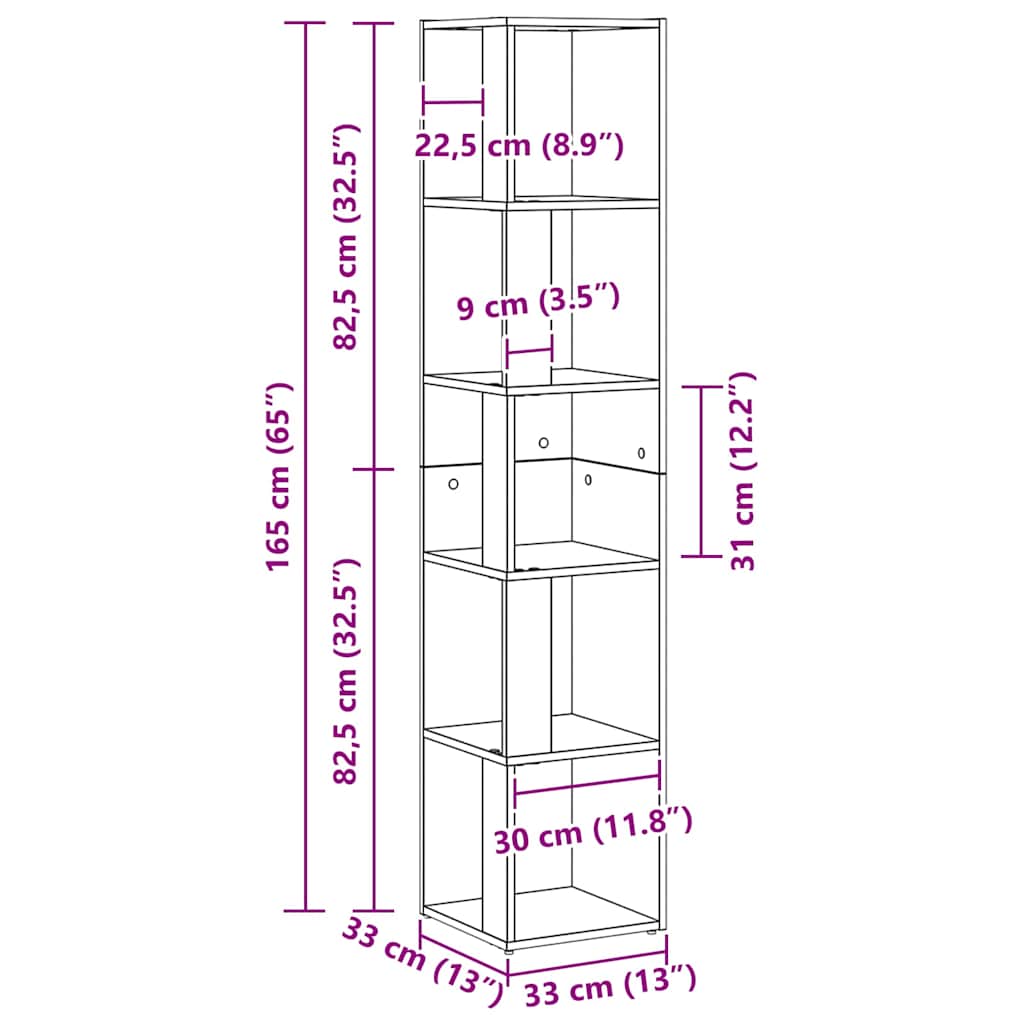 vidaXL Corner Shelves Black Oak 33 x 33 x 164.5 cm Engineered Wood