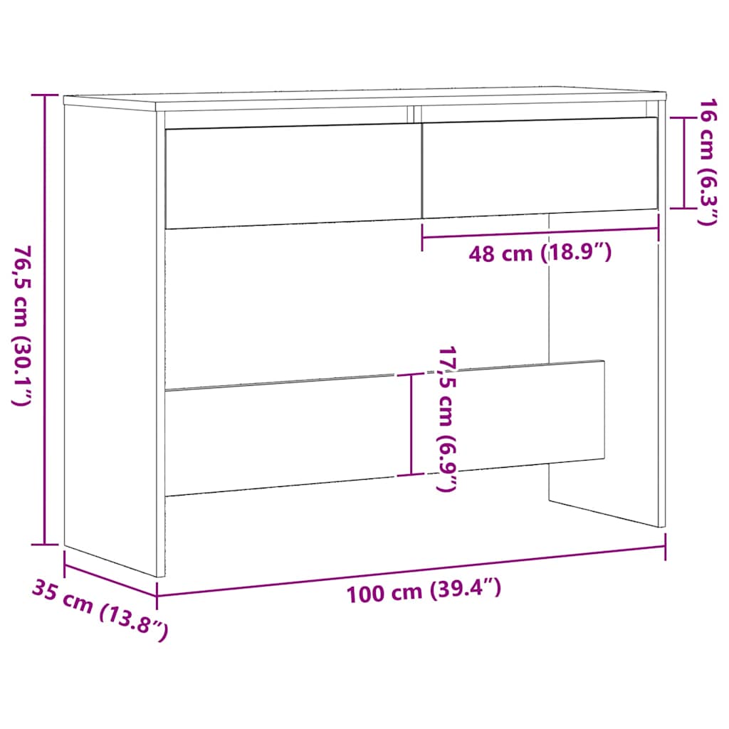 vidaXL Console Table Black Oak 100 x 35 x 76.5 cm Engineered Wood