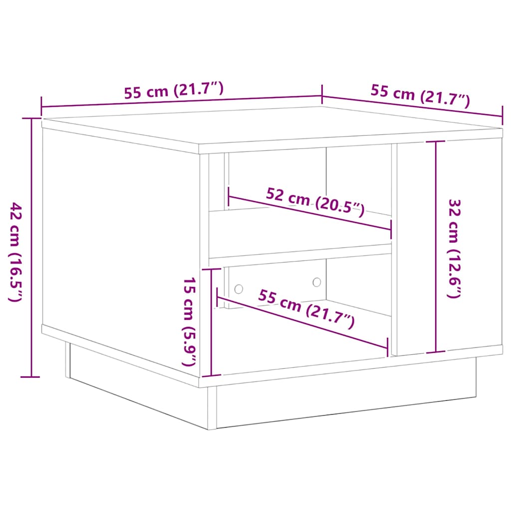 vidaXL Coffee Table Black Oak 55 x 55 x 42 cm Engineered Wood