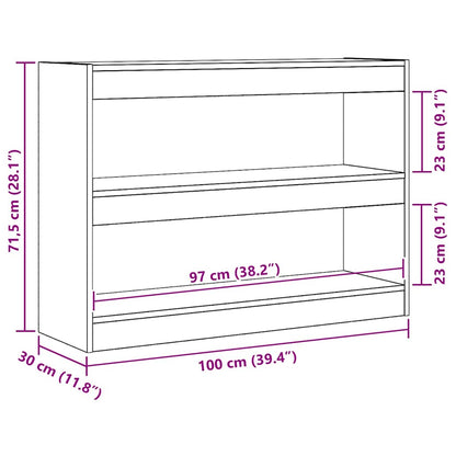 vidaXL Bookcase 2-Tier 100 x 30 x 72 cm Engineered Wood Black Oak