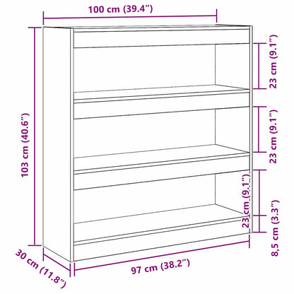 vidaXL Book Cabinet 3-Tier 100 x 30 x 103 cm Engineered Wood