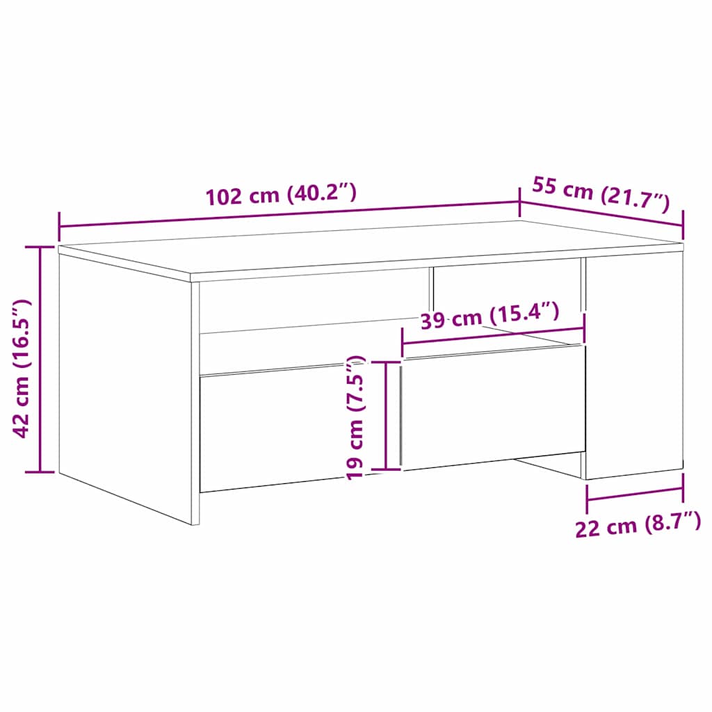 vidaXL Coffee Table Black Oak 102 x 55 x 43.5 cm Engineered Wood