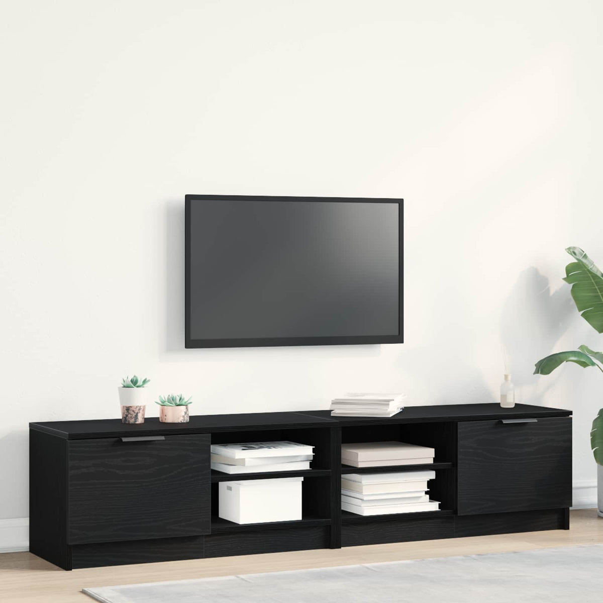 vidaXL TV Cabinet 2 pcs Black Oak Engineered Wood