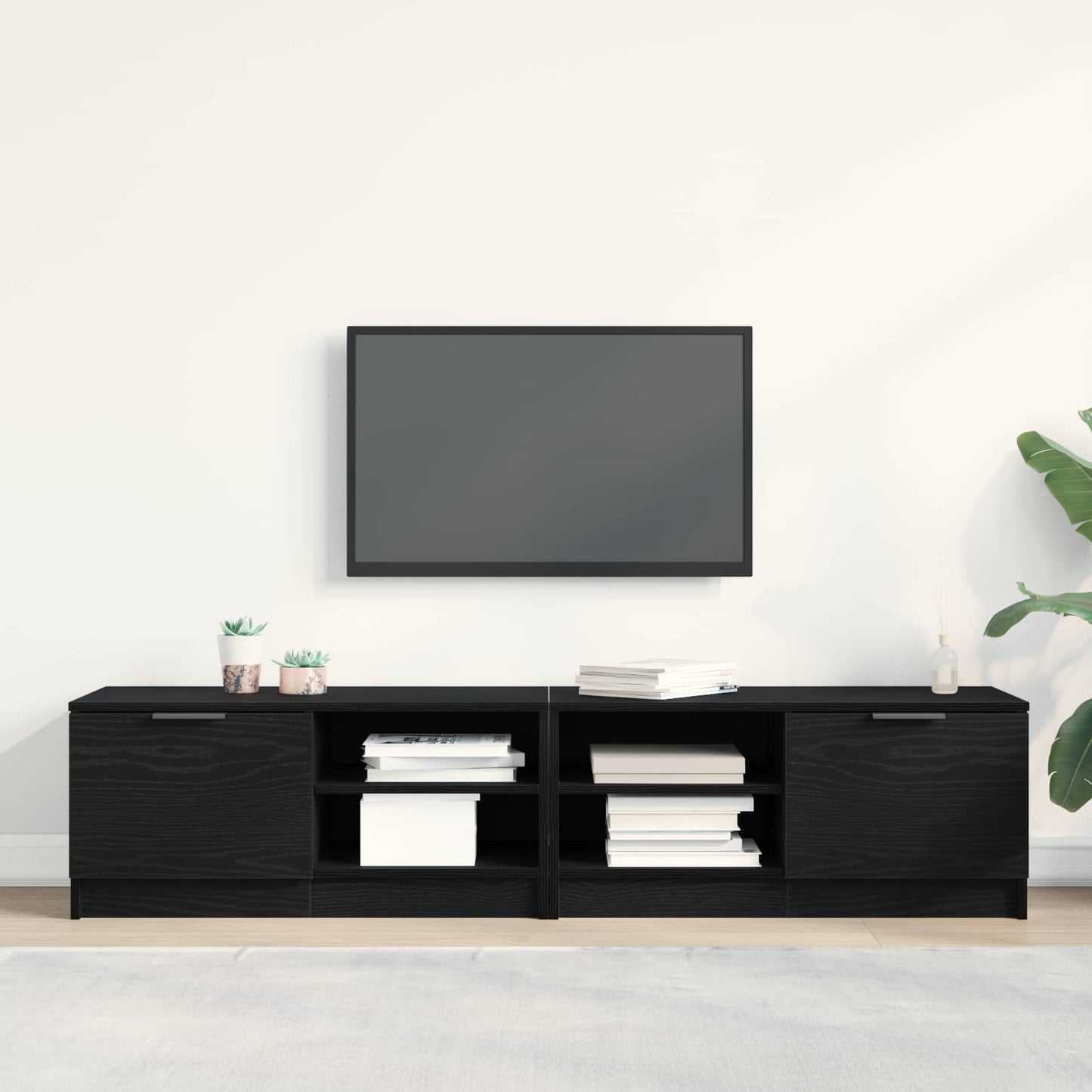 vidaXL TV Cabinet 2 pcs Black Oak 80 x 35 x 36.5 cm Engineered Wood