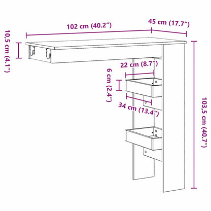 vidaXL Wall Bar Table 102 x 45 x 103.5 cm Engineered Wood Black Oak