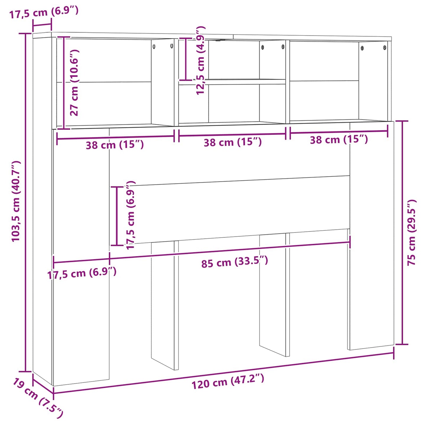vidaXL Headboard Cabinet Black Oak 120 x 19 x 103.5 cm Engineered Wood