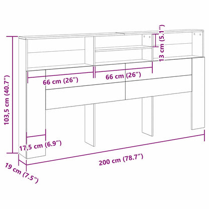 vidaXL Headboard Cabinet Black Oak 200 x 19 x 103.5 cm Engineered Wood