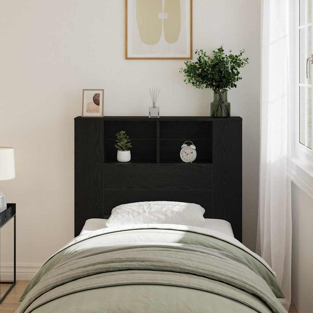 vidaXL Headboard Cabinet with Shelf Black Oak Engineered Wood