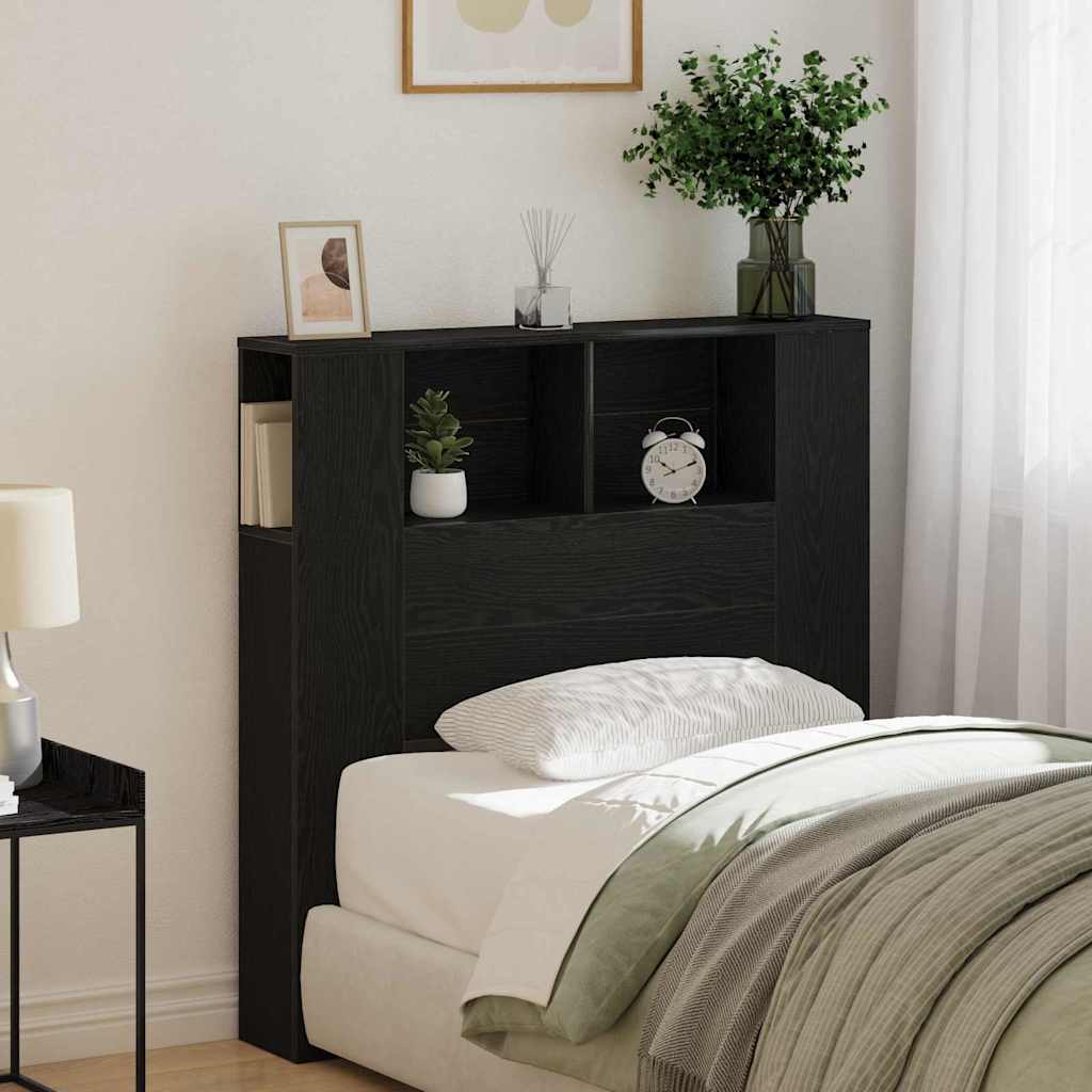 vidaXL Headboard Cabinet with Shelf Black Oak Engineered Wood
