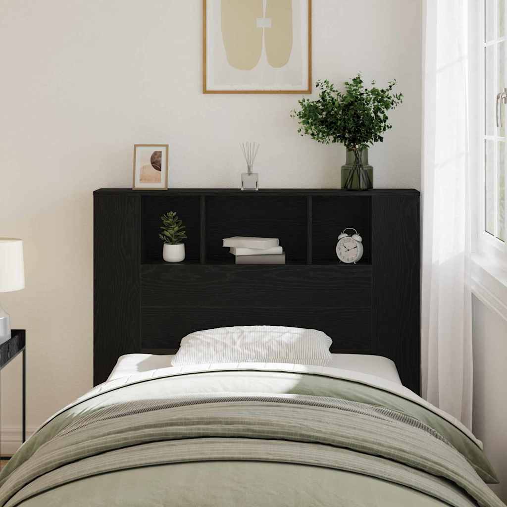 vidaXL Headboard Cabinet with Shelf Black Oak 120 x 18.5 x 102.5 cm