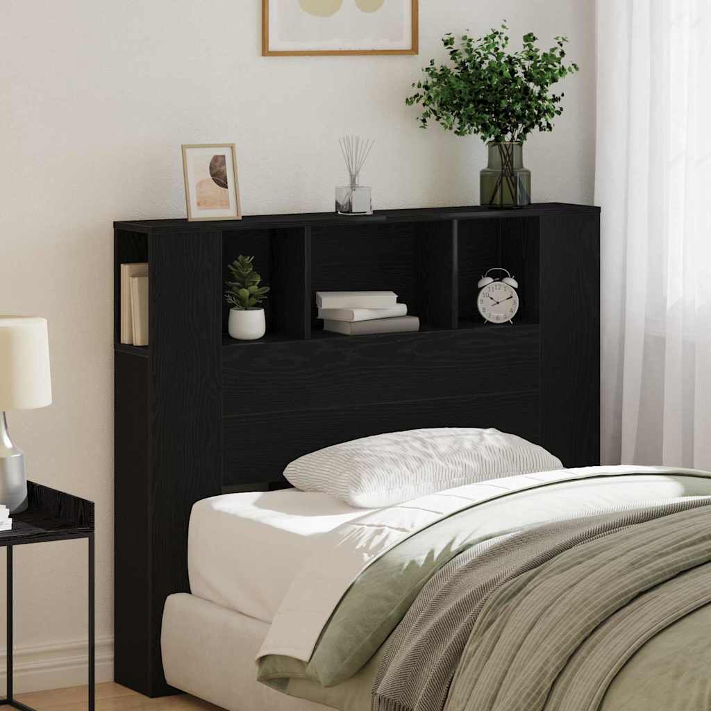 vidaXL Headboard Cabinet with Shelf Black Oak 120 x 18.5 x 102.5 cm