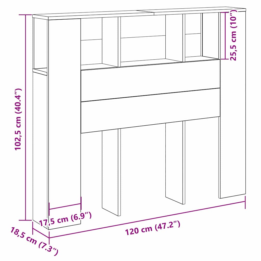 vidaXL Headboard Cabinet with Shelf Black Oak 120 x 18.5 x 102.5 cm