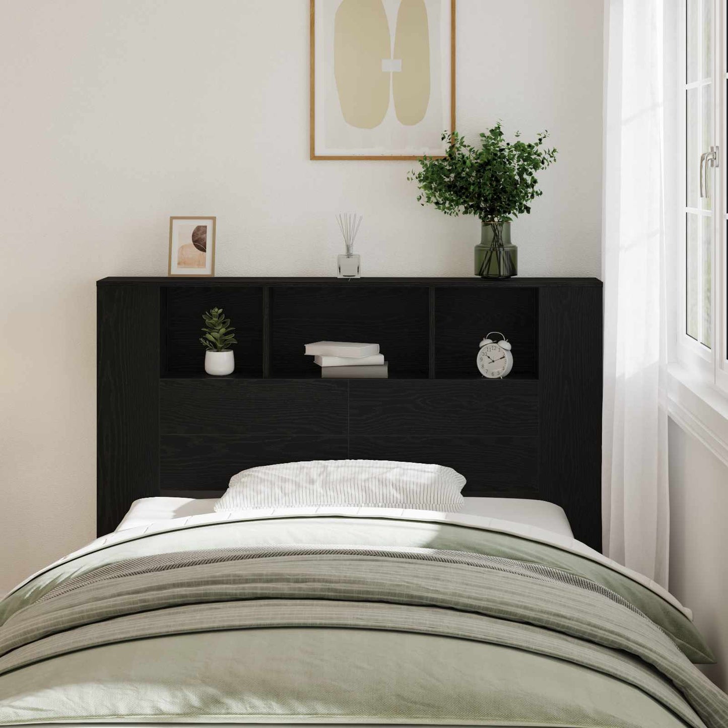 vidaXL Headboard Cabinet with Storage Black Oak Engineered Wood