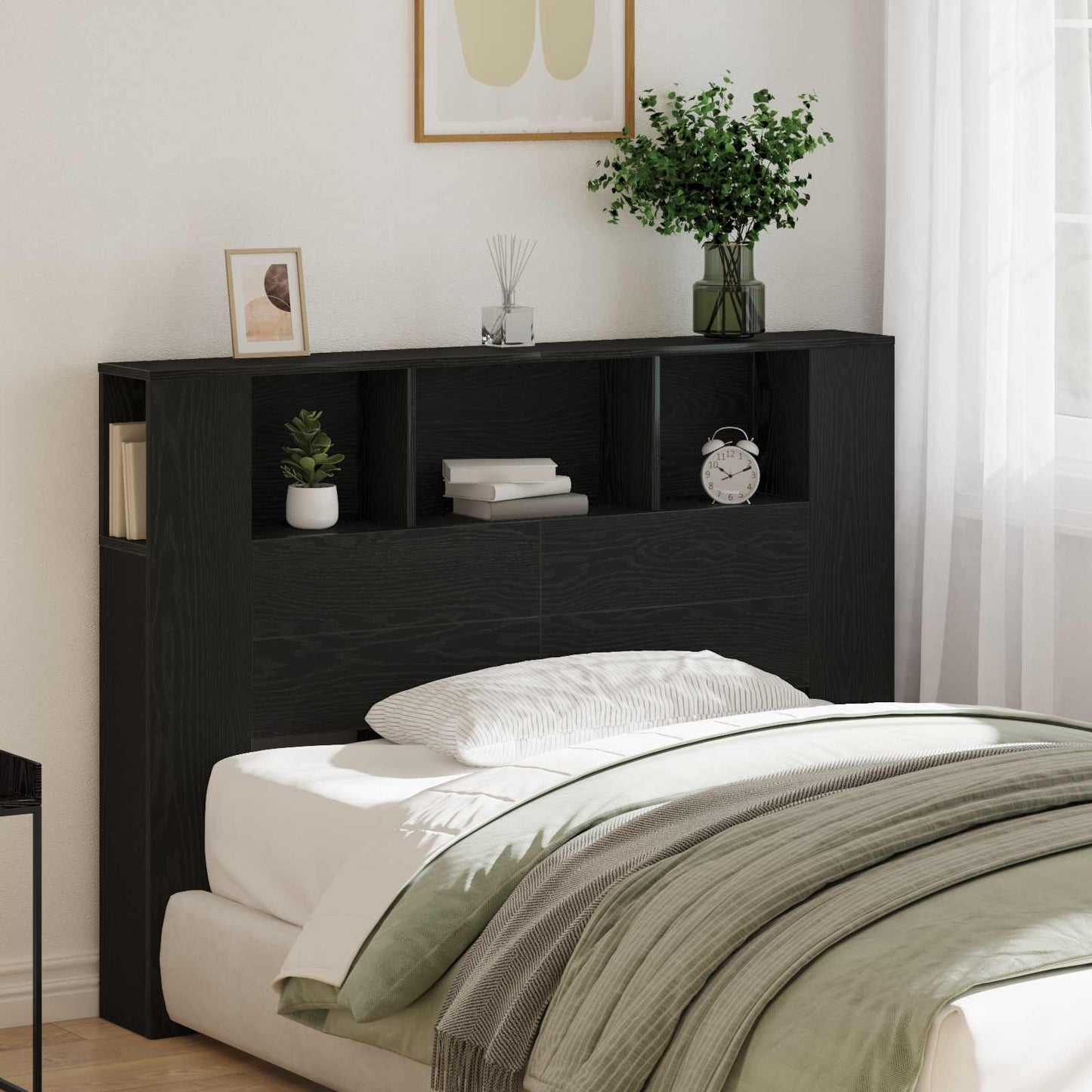 vidaXL Headboard Cabinet with Storage Black Oak Engineered Wood