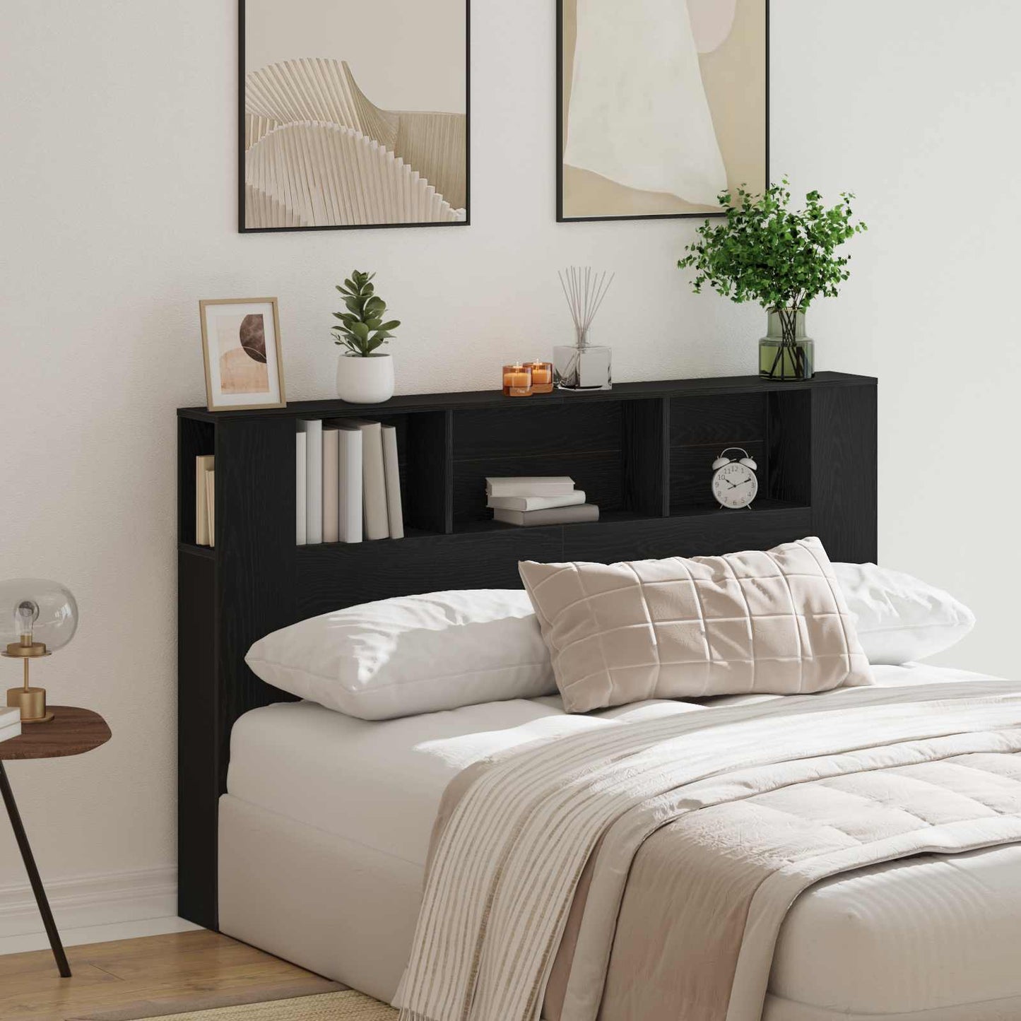 vidaXL Headboard Cabinet with Storage Black Oak Engineered Wood