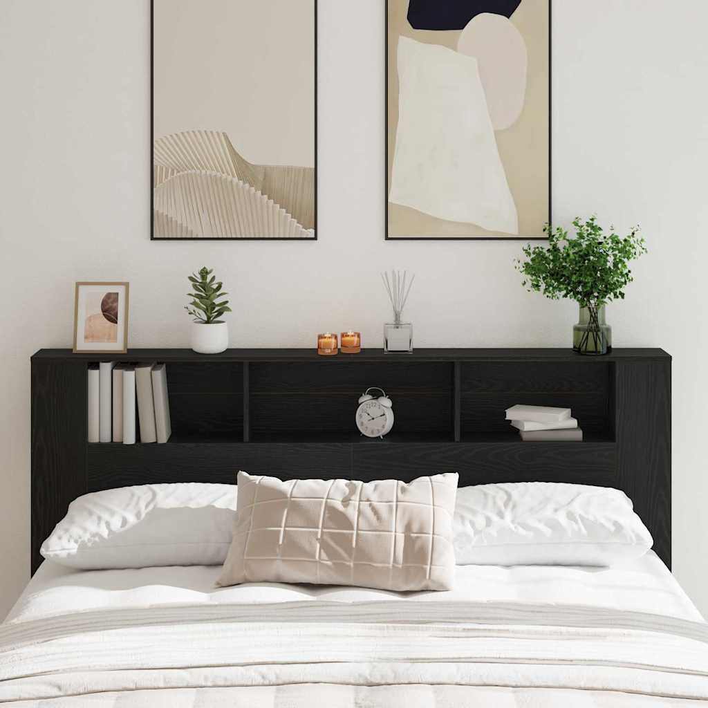vidaXL Headboard Cabinet with Shelf Black Oak 200 x 18.5 x 102.5 cm