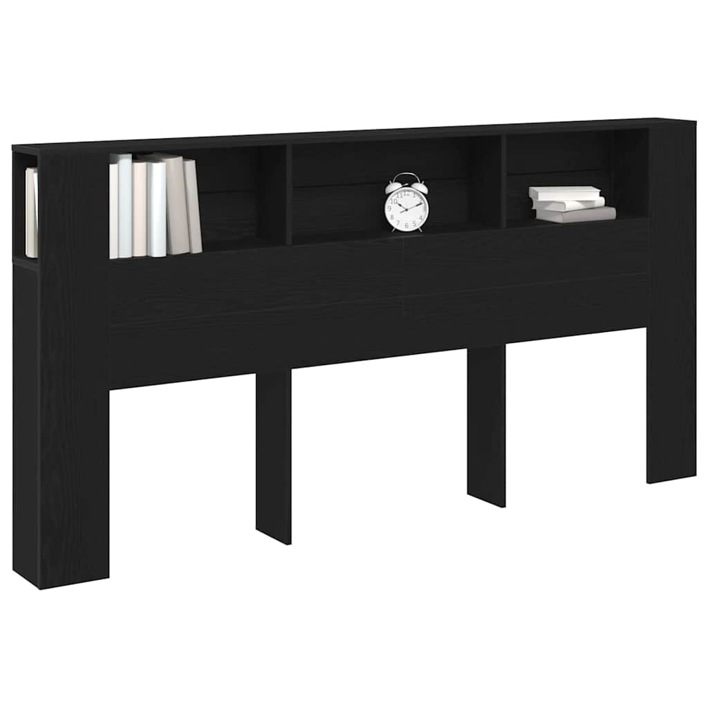vidaXL Headboard Cabinet with Shelf Black Oak 200 x 18.5 x 102.5 cm