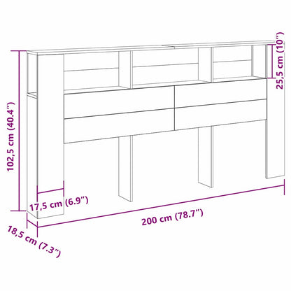 vidaXL Headboard Cabinet with Shelf Black Oak 200 x 18.5 x 102.5 cm