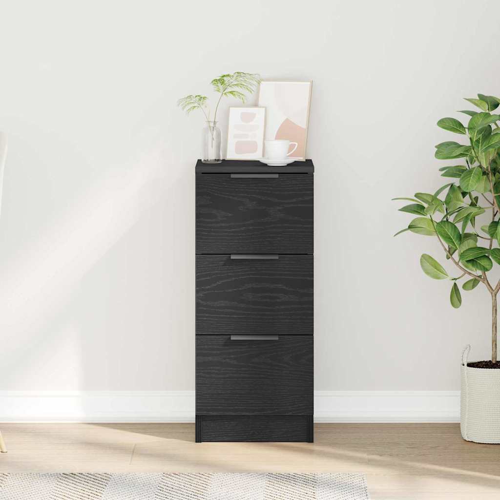 vidaXL Sideboard with Drawer Black Oak 30 x 30 x 70 cm Engineered Wood