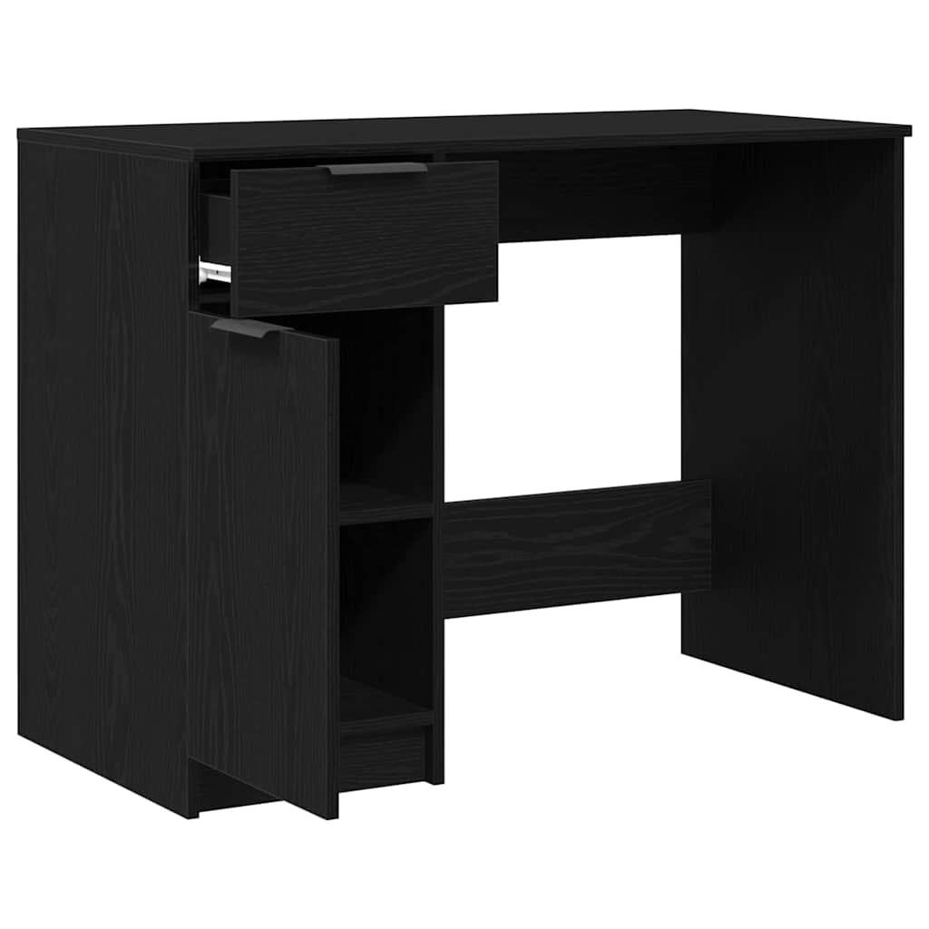 vidaXL Desk with Drawer Black Oak 100 x 50 x 75 cm Engineered Wood