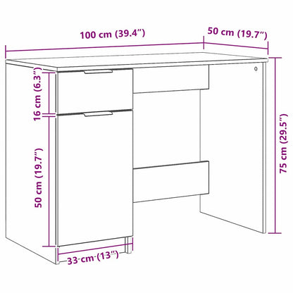 vidaXL Desk with Drawer Black Oak 100 x 50 x 75 cm Engineered Wood