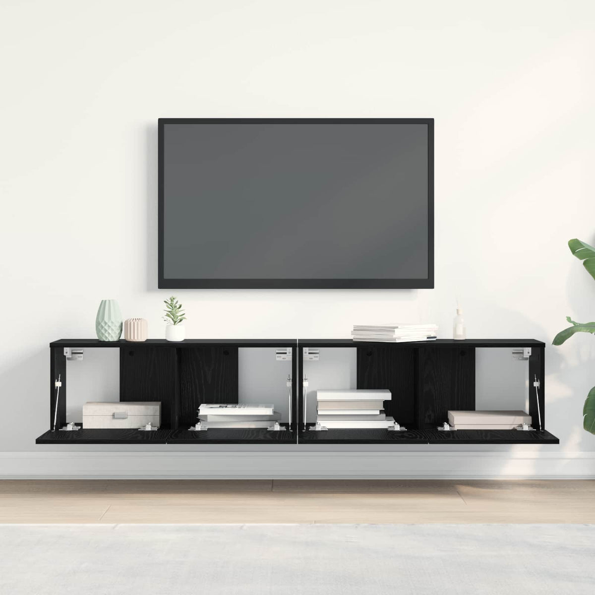 vidaXL TV Cabinet 2 pcs Black Oak Engineered Wood
