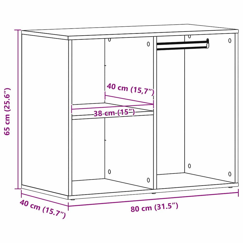 vidaXL Cosmetic Cabinet Black Oak 80 x 40 x 65 cm Engineered Wood